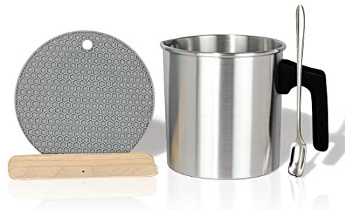 Aroparc Candle Making Pouring Pot, 40 oz Double Boiler Wax Melting Pot, 2lb Pouring Pitcher for Candle Making with Spoon, Wick Centering Device, Heat Resistant Mat