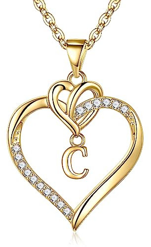 TINGN Kette Damen Herz Halskette Damen, 14K Vergoldet Gold Buchstaben Kette C für Frauen Intiale Halskette Damen Gold Herz Halskette Schmuck Damen Geschenke für Frauen Teenager Mädchen Mama Geschenk