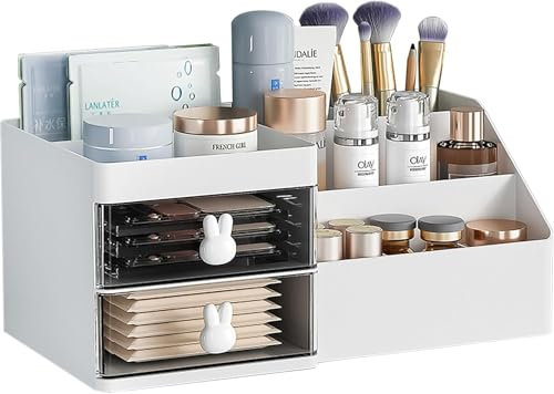 DUOJIN Makeup Organiser Cosmetic Storage Box with Drawers, Large Capacity Skincare Organiser for Lipsticks Beauty Skincare Jewellery, for Bathroom Dresser Bedroom (White)