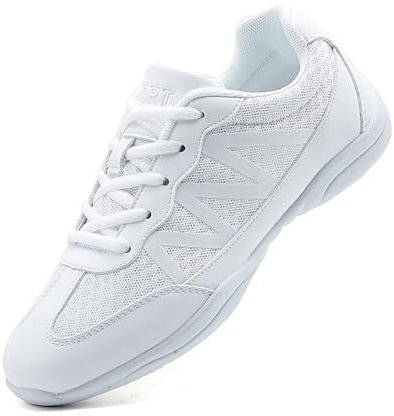 SECHRITE Damen Cheerleading Cheer Schuhe Weiß Mädchen Tanz Turnschuhe Dance Jazz Sneaker Tanzschuhe Tanztrainer Jazz-Trainer Yoga Training Aerobic Schnürschuhe 34 EU