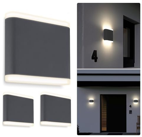 SSC-LUXon 3 Stück GIRI LED Wandlampe Aussenlampe Wand innen & aussen anthrazit Up and Down Leuchte IP54 moderne Aussenwandleuchte indirekte Beleuchtung warmweisses Licht 230V