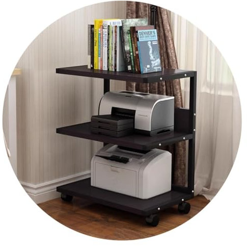 HiFi-Ständer, Plattenspieler-Ständer 3-stufige Holzregale, Multifunktionales Audio-Rack Mit Rolle Medien-Aufbewahrungsregale (Color : Schwarz, S : 50 * 40 * 75cm(3Tier))