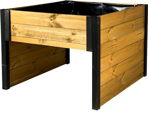 dobar® Green label - Garage per robot tosaerba, in legno, con fioriera, in lana di pecora, bicolore, 79 x 73 x 56 cm, colore: Nero/Marrone