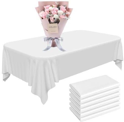 6 Stück Einweg-Tischdecken, 137 x 274 cm Tischdecke Weiße Rechteckige Tischdecke Kunststoff Wasserdicht ölbeständig, Tischdecken für Party Hochzeiten Haushalt Picknick Geburtstags, Weiss