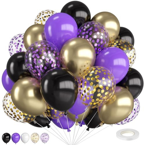 Palloncini Viola e Oro, Palloncini Viola Nero e Sabbia Oro da 12 Pollici con Palloncini Coriandoli Viola e Oro, per Matrimonio Compleanno Baby Shower Laurea Fidanzamento Decorazioni