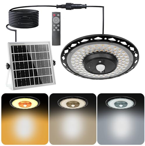 CREATESTAR Lampe Suspendue Solaire Extérieur, 3000LM Lampe Solaire avec Télécommande, Lampes Solaires Interieur avec Détecteur de Mouvement IP65 étanche pour Pavillon Terrasse et Garage
