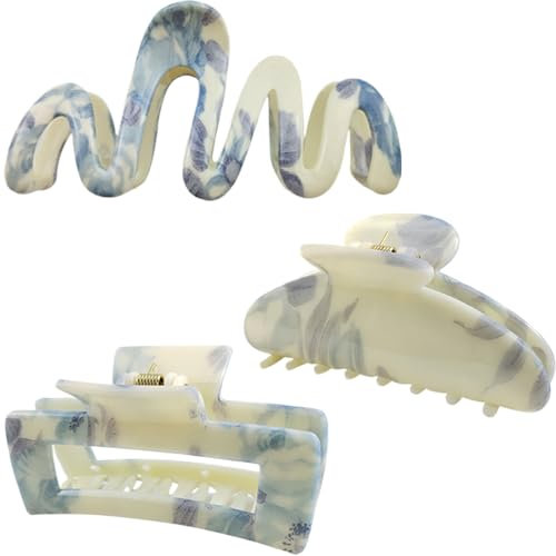 3 Pcs Pinze Grandi per Capelli Fermaglio donna Elegante, Struttura in Marmo Mollettone Antiscivolo, Francese Accessori Adatto a Ragazze