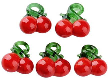 DanLingJewelry Lot de 20 pendentifs en verre soufflé 3D faits à la main en forme de cerise rouge pour loisirs créatifs et fabrication de bijoux, Métal non précieux
