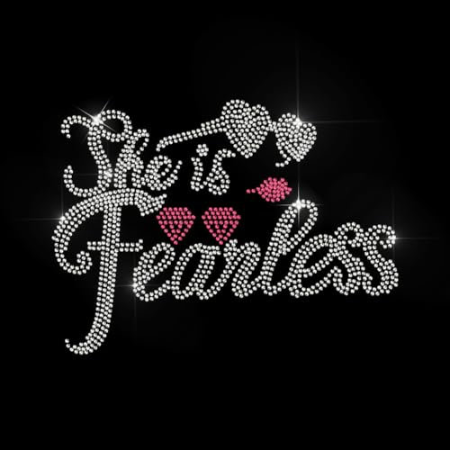 MAYJOYDIY Rhinestone Iron on Transfer, She is Fearless Design with Sunglasses and Lips, 29.7 x 21 cm, Diamond Heat Transfer Sticker Crystal Rhinestone Decals for T-Shirts Bag Jacket DIY Decoration