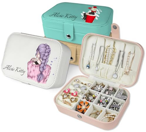 loongway Personalisierte Schmuckkästchen original kleine reise Schmuckbox mit Blumen und Name Leder Schmuck Organizer für Ohrringe Halskette Ringe personalisierte Weihnachten Geschenk für Mama Mädchen
