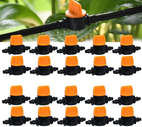 VZU 20 Stück Absperrventil mit Widerhaken, Tropfbewässerung Kugelhahn für 1/4 Zoll Rohr mit 4mm ID Und 6mm AD, Schlauchkupplungsventil, für Gärten Ackerland Tropfbewässerungssysteme