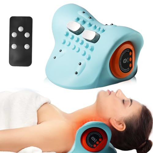 Nackenmassagegerät mit Wärme, EMS Massagegerät Nacken Kabelloses Massagekissen mit Konstanter Temperatur, 3 Modi, 6 Einstellbare Frequenzen für Nacken zur Schmerzlinderung