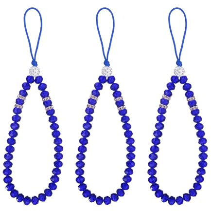 QUARKZMAN 3 Stück Bling Kristall Schlüsselband 18mm0.7 Blau | Telefon Handgelenkband Glitzer Kristall Perlen Schlüsselband Büro Halsband, Für Frauen ID Karte Schlüsselband
