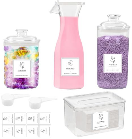 4 Piezas Recipientes de Almacenamiento de Lavandería con Etiquetas, Contenedor de Detergente en Polvo con 2 Cucharas Almacenamiento de Detergente para Lavandería para Detergente en Polvo, Pastillas