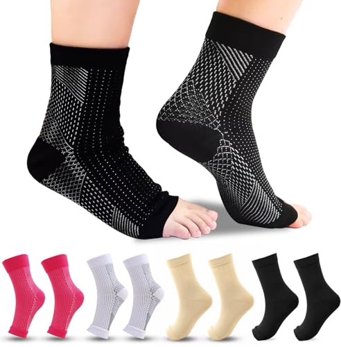 PIWOSGOL 5 Paar Orthopädische Kompressionssocken Damen Herren, Plantarfasziitis Socken Sprunggelenkbandage für Nervenschäden Schmerzen Füßen, Knöchelgicht,Plantar Fasciitis Relie