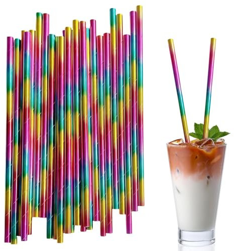 Rainbow Paper Straws,100 Pcs Biodegradable Straws,Colorful Drinking Straws,Paper Straws Drinking,Juice Coffee Cold Cocktail Straws,Party Supplies Decorations for Birthday Wedding Anniversary