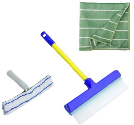 Kit de raclette en silicone recyclable, nouveau kit de nettoyage de fenêtre 2025, outils de nettoyage de vitres avec raclette en silicone et éponge en microfibre, serviette pour vitre de douche