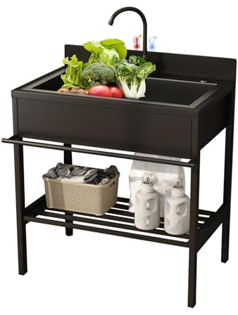 AYHARYLH Fregadero de Acero Inoxidable con Grifo - Fregadero Independiente Multifuncional para Exterior, Jardín, Camping, Garaje o Uso Comercial, 1 Seno(68 * 45 * 84cm)