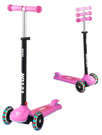VEVOR Trottinette Enfants 3 Ans et Plus, patinette à 3 Roues avec Roues Lumineuses, Guidon réglable en Hauteur, Large Plateau antidérapant, Cadre Aluminium léger pour garçons et Filles à 74 kg, Rose