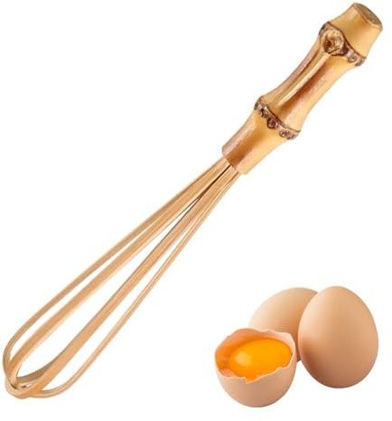 Bambus-Schneebesen, Eierbesen, 14 cm, Holz, Bambuswurzel, Mini-Schneebesen zum Kochen, Schlagen, Mischen, Aufschäumen und Rühren, Küchen-Backutensilien, Holz