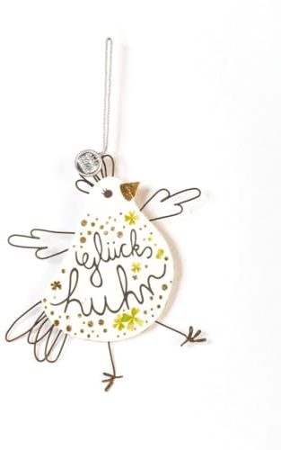 Good old Friends Crazy Chick „Glückshuhn“ – Origineller Osteranhänger aus Draht & Pappe – Kleiner Glücksbringer für Osterzweige & Fensterdeko – Besonderes Geschenk zu Ostern