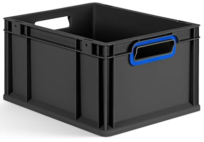 aidB Eurobox NextGen 2.0 Cycle - 400x300x220mm – 20L Aufbewahrungsbox aus recyceltem Material - Stapelbare Lagerbox in Anthrazit – offene Griffe - Industriequalität - inkl. ColorClips in Blau