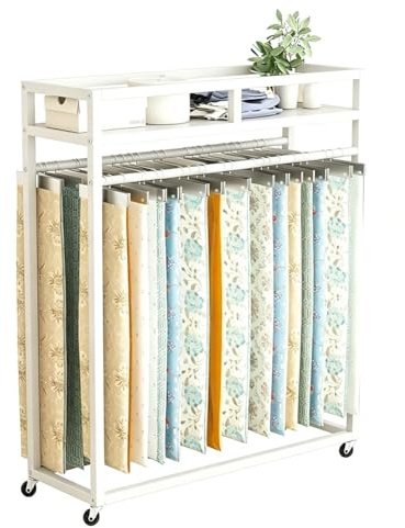 Zfmnoyev Espositore Professionale In Metallo Per Campioni Di Tessuto, Espositore Da Terra Su Ruote Per Mazzette Colori Di Tende, Scaffale Di Grande Capacità Per Tappeti, Trapunte(Bianco,100x40x160cm)