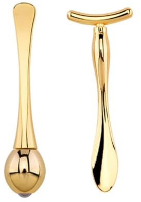 Rodillo de Masaje Ocular de Doble Extremo, Juego Mini Portátil | Aleación de Zinc, Cabezal en T y Cuchara para Mascarilla Facial, Uso en Viaje y Bolso