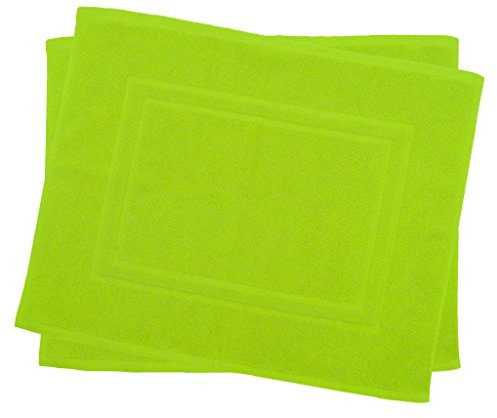 Julie Julsen 2er Pack 50 x 40 cm Badvorleger in Premium Qualität 900 gm2 in aktuellen Farben und 4 Größen aus Baumwolle Badematte Badteppich Duschvorleger Design Doppel Rahmen Apfelgrün
