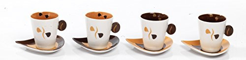 Set 4 tazze + 4 piattini da Cappuccino, Tè, Tisana, Caffè lungo, design moderno in porcellana collezione Mandorle PB14451