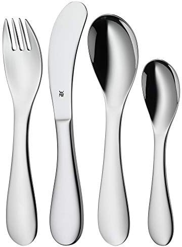 WMF Knuddel - Cubertería para niños 4 piezas (tenedor, cuchillo de mesa, cuchara y cuchara pequeña)WMF Kids infantil Acero Inoxidable Cromargan Apto para lavavajillas