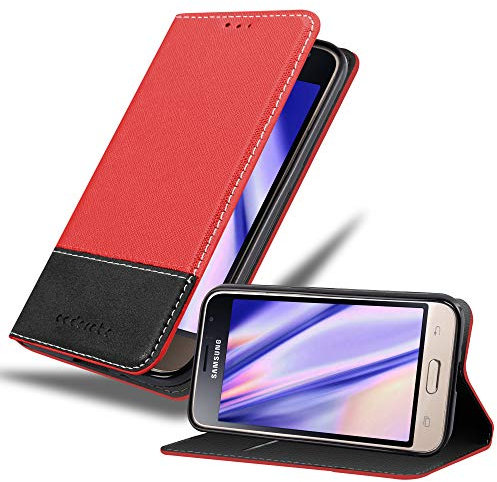 cadorabo Coque pour Samsung Galaxy J1 2016 en Rouge Noir - Housse Protection avec Fermoire Magnétique, Stand Horizontal et Fente Carte - Portefeuille Etui Poche Folio Case Cover