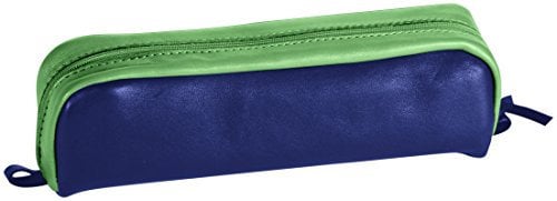 Clairefontaine 8400C Schlampermäppchen (aus echtem Leder, zweibarfig, rechteckig, 21 x 4 x 6cm) 1 Stück blau/grün