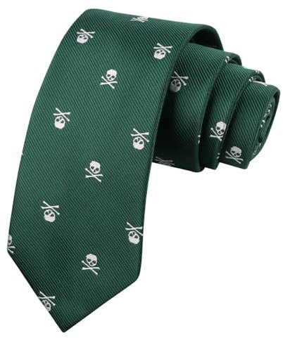 Alizeal Corbata con Patrón de Cráneo para Hombre,Ideal para Fiesta de Halloween,Verde Oscuro