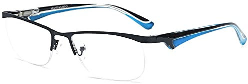 VEVESMUNDO Herren Metall Lesebrillen Halbrand Sportlich Design Hochwertige Computerbrille Halbrahmen Lesehilfen Brillen +1.0 +1.5 +2.0 +2.5 +3.0 +4.0 (+1.5, Schwarz und Blau)