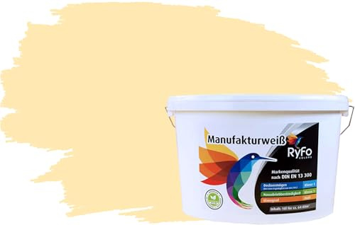 RyFo Colors Bunte Wandfarbe Manufakturweiß Samtgelb 10l - weitere Gelb Farbtöne und Größen erhältlich, Deckkraft Klasse 1, Nassabrieb Klasse 1