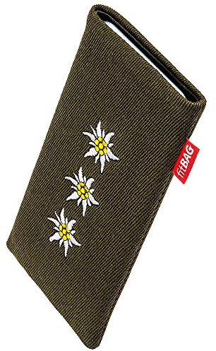 fitBAG Trachten Edelweiß Handytasche für Apple iPhone XS Max Tasche aus Textil-Stoff mit Microfaserinnenfutter | Hülle mit Reinigungsfunktion | Made in Germany