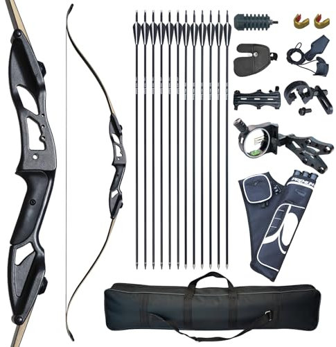 D&Q Pfeil und Bogen Set Erwachsene 30 35 40 45 50lbs Recurvebogen Kit 56 Takedown Jagd Langbogen mit 10pcs Bogenschießen Zubehör für Rechtshänder Anfänger (50 Pfund)