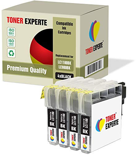 TONER EXPERTE 4 XL LC1100BK LC980BK Druckerpatronen kompatibel für DCP-145C 165C 195C 197C 375CW 385C 395CN 585CW 6690CW MFC-250C 290C 490CW 5890CN 5895CW 6490CW 990CW J615W (4 Schwarz)