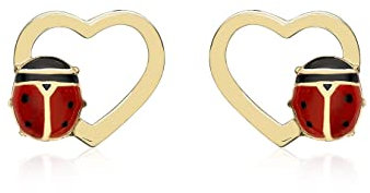 Carissima Orecchini a Bottone con Cuore Aperto e Coccinella da 8.2mm x 6.9mm in Oro Giallo 9 ct da Donna