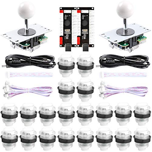 Easyget Kit d'arcade à LED pour 2 lecteurs - 2 encodeurs USB zéro retard + 2 joysticks + 20 boutons d'arcade LED pour PC, Windows, MAME, Raspberry Pi Arcade DIY (2 joueurs, kit blanc)