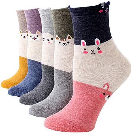 Rokmym Damen Baumwolle Socken 5 Paar - Süße Lustige Bunte Thermal Atmungsaktiv (Süße Hase)