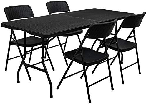 AMANKA 150kg Garten Sitzgruppe 180 cm Tisch Rattan-Optik Wetterfest Gartenmöbel Set mit 4 Stühlen