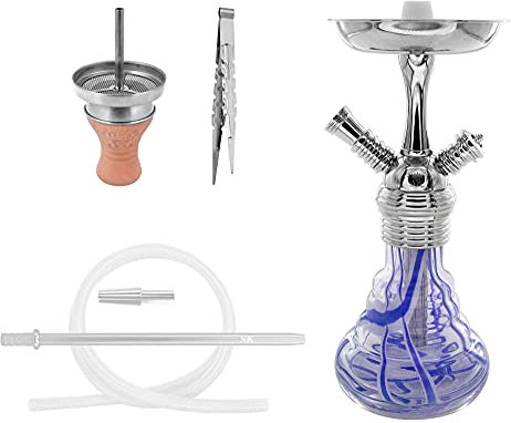 Shisha King® SKS 300 Wasserpfeife im Set | +Kopf +Aufsatz +Schlauch +Mündstück | wunderschöne Bowl (Chrom - blau)