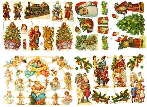 Glanzbilder Weihnachten und Christkind Motiv Set aus 4 verschiedenen Oblaten Papierbögen zum Basteln und Verzieren