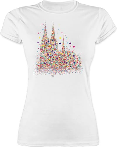 Shirt Damen - & - Kölner Dom Konfetti I Karneval I Fasching - L - Weiß - Shirts koelle Faschings Tshirt Karnevals köln t-Shirt Tshirt+konfetti+Dom Faschings-t-Shirt fassenacht Koln Tshirts