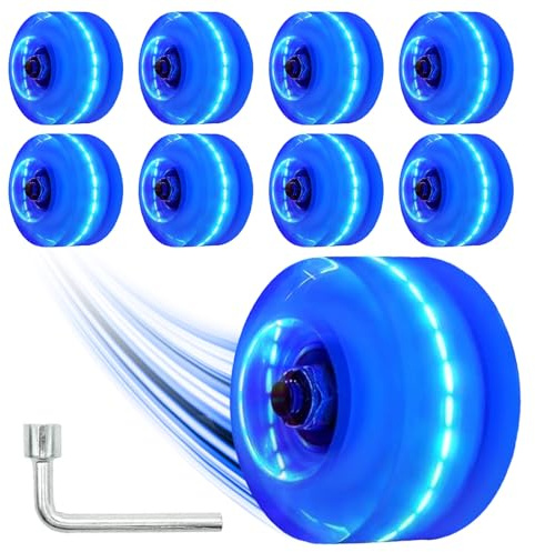 Nezylaf Leuchtende Rollschuh-Räder, 8 Stück, 78 A Härte, LED-Skateboard-Räder mit Premium-ABEC-9-Kugellagern, beleuchtetes Rollschuh-Zubehör für den Innen- und Außenbereich, Quad-Skates