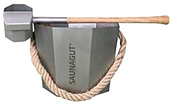 SAUNAGUT® Edelstahl- Eimer mit der REGENKELLE® im Set! (Klein, Eiche)