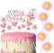Allazone Happy Birthday Decoracion Tarta, Corazón Estrellas Globos Flores Decoracion Tarta Cumpleaños Cake Topper para Cumpleaños Baby Shower Fiesta Temática, Rosado