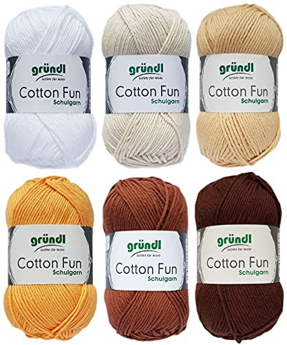 6x50 Gramm Gründl Cotton Fun Häkelgarn Strickgarn inkl. Anleitung für EIN Meerschweinchen (Braun Mix)